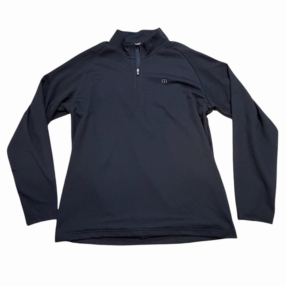 TravisMathew Sweater Mens XL Black 1/4 Zip Pullover Mock Neck Golf Logo